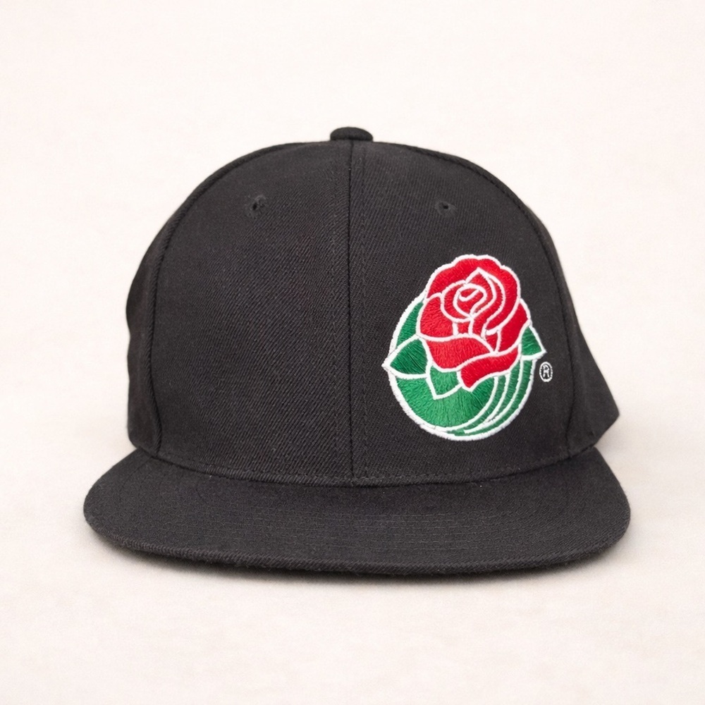 Rose Bowl Pasadena California Snapback Hat eXO Sports Black embroidered rose
